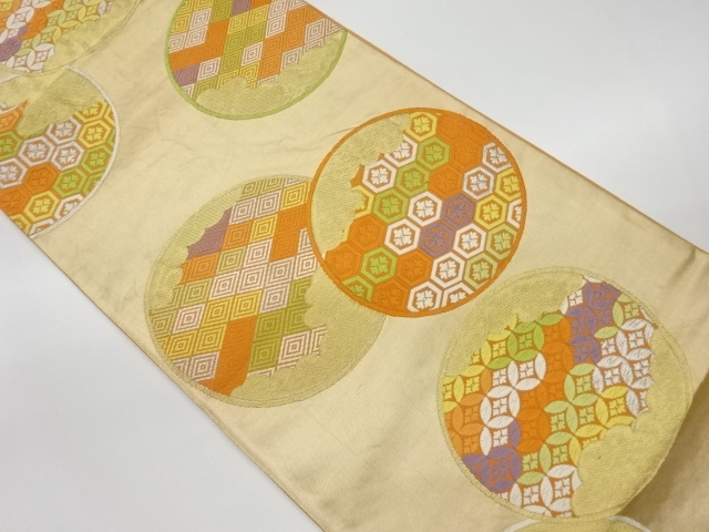 リサイクル　丸文に雲・古典柄模様織出し袋帯